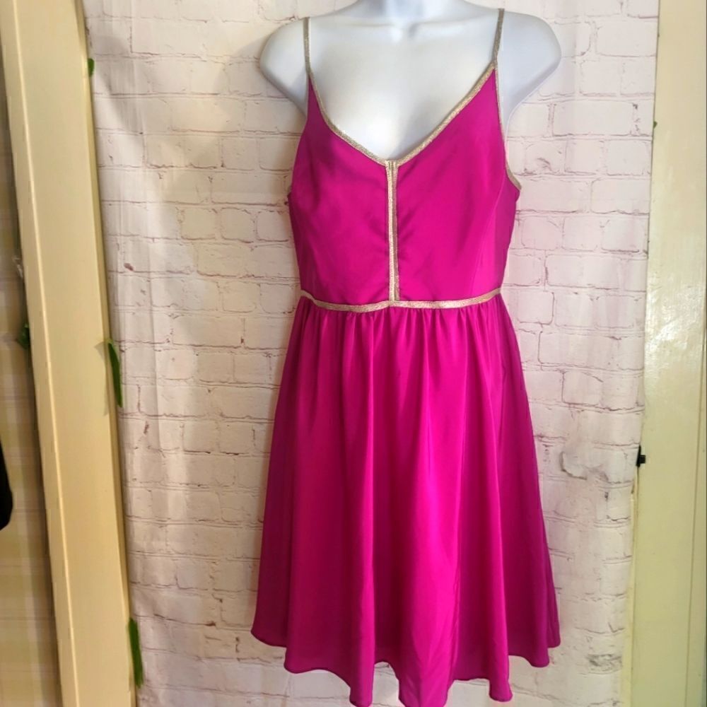 NWT Amanda Uprichard "Barbie Pink" Spaghetti Strap Silk Dress sz.M MSRP $229